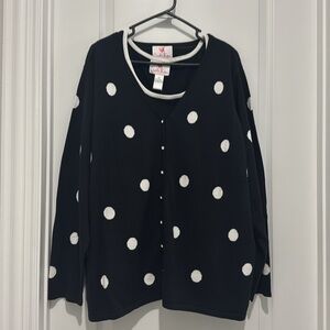 Women's Quacker Factory Black White Polka Dot cardigan and matching tank 2x NWT